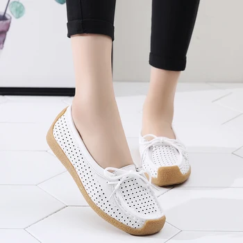 2023 חדש נשים נעלי מוקסינים נשים דירות נעלי עור אמיתי נשי נעליים להחליק על בלט עניבת הפרפר גבירותיי נעלי נשים