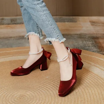 צרפתי משובח אדום סקסי עקבים גבוהים נעלי חתונה מזדמנים במקום העבודה משתה נעליים