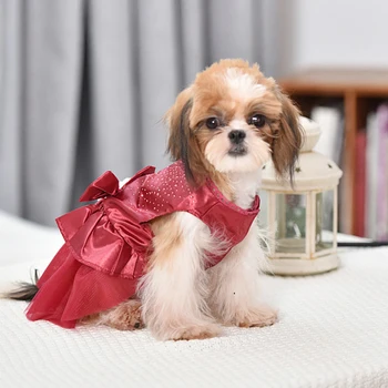 כלב חתול נסיכה שמלת תחרה הדפסה קשת חצאיות הקיץ כלב חמוד שמלת מסיבת חתונה חיות מחמד בגדים אספקה