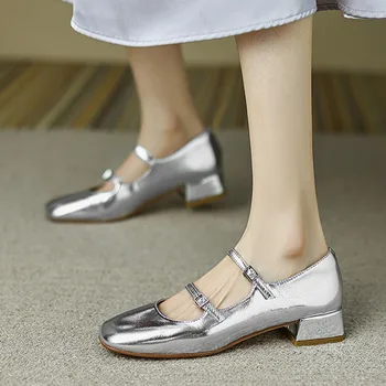 הרכש החדש סילבר המתוקה אבזם מרי ג ' יין נעליים באיכות גבוהה של נשים רדוד הפה תלמיד מזדמן נעלי עקבים נמוכים נעלי