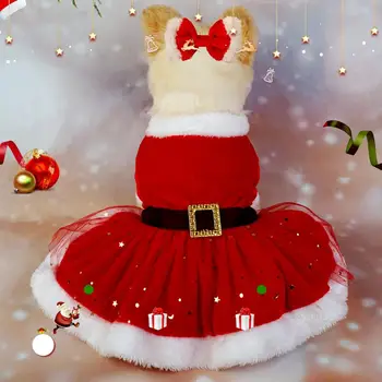 חגיגי מחמד לבוש חגיגי מחמד תלבושות נוצצות רשת נצנצים סנטה שמלת נצנצים בד סנטה להתלבש עם Hairband לחג המולד