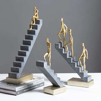 נורדי מדרגות הפסלון הביתה קישוט אמנות יוקרה בסלון השולחן אביזרים זהב שרף פסל ייחודי למשרד עיצוב מתנה