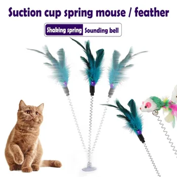 חתול צעצוע צבעוני כוס יניקה אביב נוצה עם בל צעצועים לחיות מחמד ספקי חתול חתול קטיפה צבעוניים שרביט מחמד צעצועים אינטראקטיביים