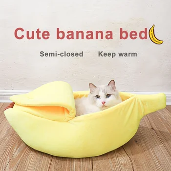 חמוד בננה חתול למיטה הבית סופר רך מחמד במלונה שינה חמים סל חתלתול נוחות כרית נייד נוח המערה.