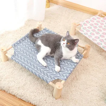 החתול במיטה בית חיצוני אוניברסלי מחמד מיטה נשלפת לנשימה מחמד ערסלים מיטת חתול כלב קטן עמיד מסגרת עץ הקנבס מיטות