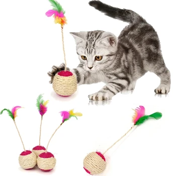 חתול צעצוע חתול מחמד סיסל מגרד כדור אימון אינטראקטיבי צעצוע על חתלתול חתול מחמד אספקה מצחיק משחקים נוצה צעצוע חתול accessorie