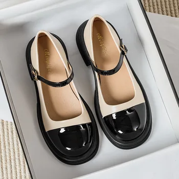 2023 האביב החדש של נשים אחת נעליים מזדמנים מרי ג ' יין נעלי עור אופנה רדוד הפה עיצוב נעלי גודל גדול 41-43