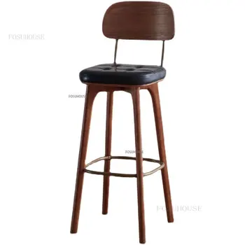 נורדי עץ מלא בר כסאות ריהוט למטבח תעשייתי רטרו המסעדה מונה צואה יצירתית גבוהה בחזרה שרפרף בר הכיסא B