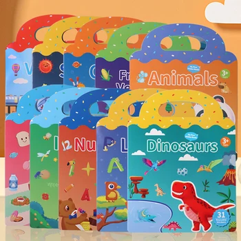 ג ' לי ספר המדבקות לשימוש חוזר החיות דינוזאור נושא הפעילות מדבקות ספרים חינוכיים למידה צעצועים לילדים, מתנות לאורחים