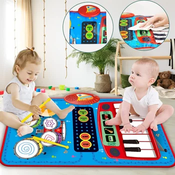 התינוק מוזיקלי פסנתר תופים מחצלת 2 ב-1 לילדים, פעוטות קומה מקלדת לרקוד מחצלת עם צלילים תינוק מזרן למידה הרצפה שמיכה