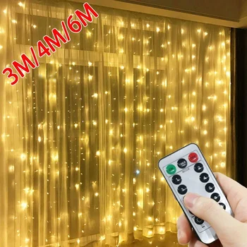 וילון גרלנד LED אורות מחרוזת פסטיבל חג המולד קישוט USB שליטה מרחוק חג חתונת פיות האור בחדר השינה הביתה
