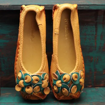 מזדמן נעליים לנשים עגול הבוהן נקבה המוקסין רך דירות עור אמיתי סבתא החדש מוקסינים השמלה רומא מוצק להחליק על בד PU