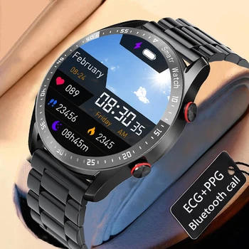 Bluetooth לקרוא שעון חכם גברים תצוגת מזג אוויר עמיד למים ספורט כושר גשש אדם נירוסטה Smartwatch עבור Huawei טלפון