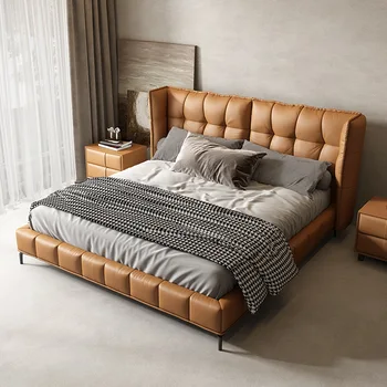 איטלקי פשוט מאוד עור המיטה אור יוקרה מודרנית פשוטה השינה 1.8 מטר נורדי מעצב כפול עור המיטה