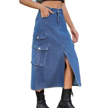 2023 הקיץ החדש של הנשים אלסטי המותניים שסף ג 'ינס חצאית אופנה חופשי באמצע אורך חצאית ג' ינס מקרית נקבה בגדים S-2XL