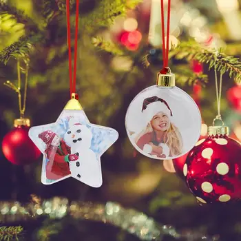 צילום קישוט הכדור חמישה כוכבים מסגרת תמונה תליון עץ חג המולד הכדור התלוי התמונה מחזיק עם שרוך אדום מתנות חג המולד