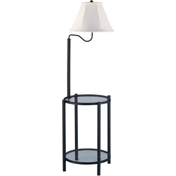 מעמודי התווך זכוכית השולחן מנורת רצפה, שחור מט, הנורה cfl כולל ריהוט קישוט קלאסי, אלגנטיות מנורות הרצפה