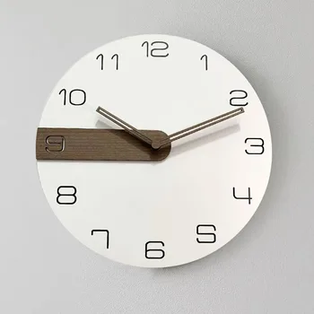 נורדי עץ לבן שעון קיר אור יוקרה שכבה כפולה תלת ממדי סביב השעון מלאכה שעון קיר דקורטיבי
