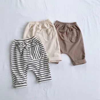 התינוק מוצק פשוט חותלות בנות כל-התאמה פסים סקיני מכנסיים ילדים כותנה גמישות סלים מכנסיים היילוד ילד למתוח את המכנסיים.
