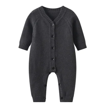 התינוק Rompers בגדי החורף רך חם סרוגים היילוד בנים בנות כותנה סרבלים Playsuits סתיו שחור התינוק להאריך ימים יותר הסרבל.