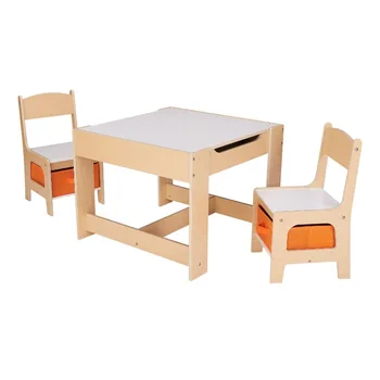 לשלוח ילדים מעץ אחסון שולחן וכיסאות להגדיר את הצבע הטבעי, מלמין, 3 חתיכה ילדים שולחן כתיבה וכיסא להגדיר