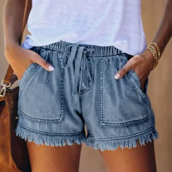 גבוהה המותניים קיץ נשים אופנה לשטוף במים ציצית דק מזדמנים ג ' ינס קצרים
