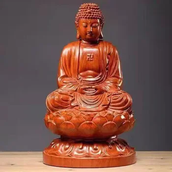 פסל בודהה תפאורה הביתה פסלון עץ עץ מהגוני הודו בודהה פסל אמנות קישוט דקורטיבי לקישוט הבית