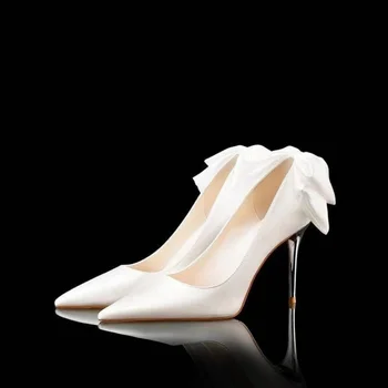 2023 הלבן החדש קשת עקבים גבוהים， של נשים בסדר עקבים משי נעלי יחיד ，סקסי יוקרה לבן נעלי חתונה， אדום עקבים גבוהים