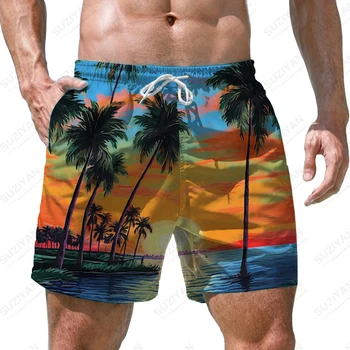 קיץ גברים חדשים של מכנסיים חוף הים עץ קוקוס 3D מודפס של גברים מכנסיים קצרים חופשה בסגנון של גברים אופנה מכנסיים קצרים מזדמנים גברים של מכנסיים קצרים