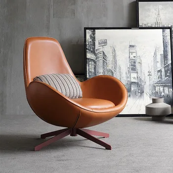 סיבוב פנימי עור כפול מודרני טייס כרית מתכת פנאי טרקלין הרהיטים בסלון קליפת ביצה בצורת כסאות