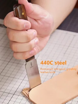 חיתוך עור סכין עור קצה חד חותך LeatherCraft Skiving כלי 440C להב פלדה ידית עץ אגוז