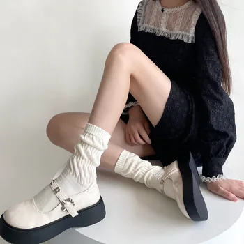 סגנון קוריאני נשים גרבי אופנה יפנית מוצק צבע לוליטה בנות חמוד חופשי גרביים ארוכות Harajuku בציר שחור לבן אפור גרביים