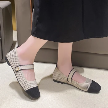 הנשים החדש Flashion העקב שטוח נעליים מזדמנים בוהן עגול סרוג מוקסינים נעלי חלול החוצה שטוחות נעליים מזדמנים נשים נעלי