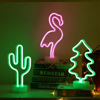 פלמינגו קקטוס צורה LED שלט ניאון אור חג המולד מסיבת חתונה רומנטי חדר ילדים קישוט הבית USB מופעל באמצעות סוללה תאורת לילה
