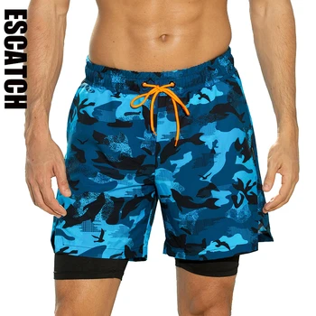 ESCATCH הקיץ החדש שחייה קצרים גברים ספורט התאמה חיצונית אופנה ריצת אימון כושר 2 1Beach קצרים מהירים יבשות Beachwear