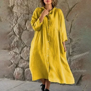 Wsfec L-5XL בתוספת שמלות גודל נשים בגדים נופלים שרוול ארוך צבע מוצק מקרית רופף ארוך שמלה נשית תלבושות Dropshipping