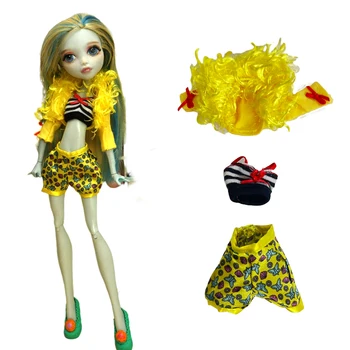 NK 3 יח אופנה בובה של שטחי להגדיר: מעיל צהוב+שחור-לבן עם פסים ז ' קט+מכנסיים ועושר גבוה בגדי בובה 1/6 צעצוע