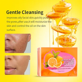 AILKE טבעי פרוסות לימון סבון עוזר לנקות אקנה, פצעונים, עם עור שמנוני שליטה, פנים & לשטוף את הגוף, מתאים לכל סוגי העור