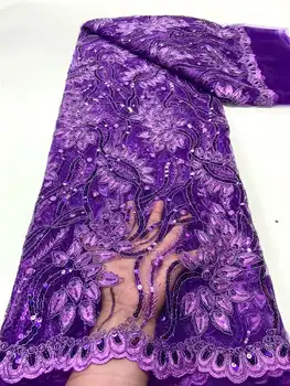 2023 הסיטוניים ניגריה 3D תחרה, נצנצים בד באיכות גבוהה סגול אפריקה טול רקמה בד שמלת החתונה תפירה רשת תחרה
