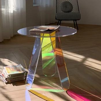 נורדי מעצב שולחן קפה מודרני אור יוקרה עגול צבעוני שקוף AcrylicLiving החדר שולחן צד ריהוט ספריית