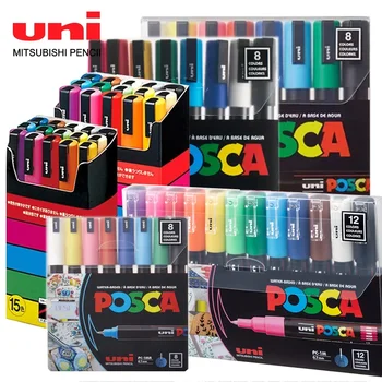 Uni פוסקה צבע אקרילי עט סימון, PC-5M/3M/1M/8K/17K 7/8/15/24/29/48 צבעים להשלים סט מלא ציור סימון ציור הערה