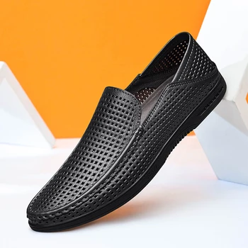איטלקי חדש Mens נעליים מזדמנים מותג יוקרה קיץ גברים נעלי חלול החוצה עור אמיתי מוקסינים לנשימה להחליק על נעלי סירה