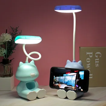 LED מנורת שולחן סטודנט חמוד מנורת שולחן עם אחסון USB לטעינה מנורת לילה ליד מנורת הקריאה מחזיק טלפון