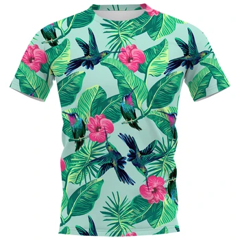 קיץ, שרוול קצר חולצת הוואי חולצה עם פולינזי טרופי עלה צמח הדפסה, Harajuku דפוס החוף טריקו, ביגוד