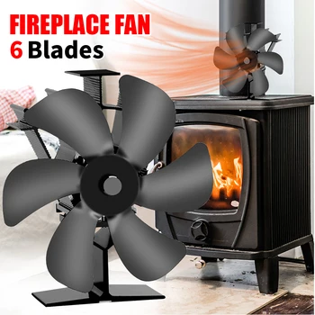 6 BladesHeat מופעל תנור המאוורר לסביבה שקט שחור יומן עץ צורב האח אוהד חורף חם בבית פיזור חום יעיל