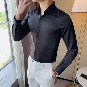 הבריטי סגנון שרוול ארוך חולצת גברים אופנה בגדי 2023 סתיו עסקים ללבוש רשמי Chemise Homme Slim Fit Camisa Masculina