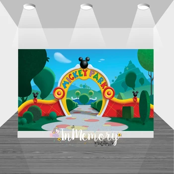 הקריקטורה מיקי פארק רקע על צילום מותאם אישית לילדים מסיבת יום הולדת קישוט של תמונת רקע הבאנר ויניל