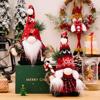 כובעים סרוגים גנום יציב ומעודן פנים בובה קישוטים לשימוש חוזר שולחן חג המולד Gnome קישוטי חג המולד מקסים