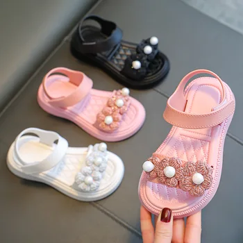 אופנה סנדלי בנות נחמד פנינים תינוק סנדל של ילדה ילד מותק הילדים חוף סנדלים בקיץ נעליים לפעוטות בנות.