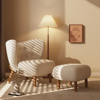 נורדי עיצוב סלון ספות יחיד מעץ מלא רגליים Lambswool הספה הספה הלבנה מרפסת חדר השינה פנאי Einzelsofa רהיטים